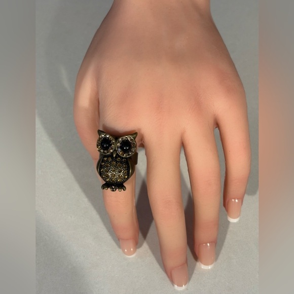 Sparkling Owl Statement Ring - Adjustable Band - Picture 3 of 12